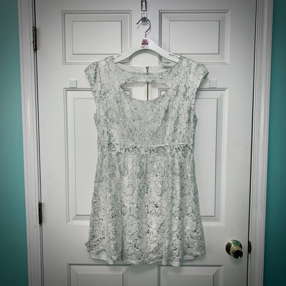 Sleeveless Cream and Silver Lace Dress